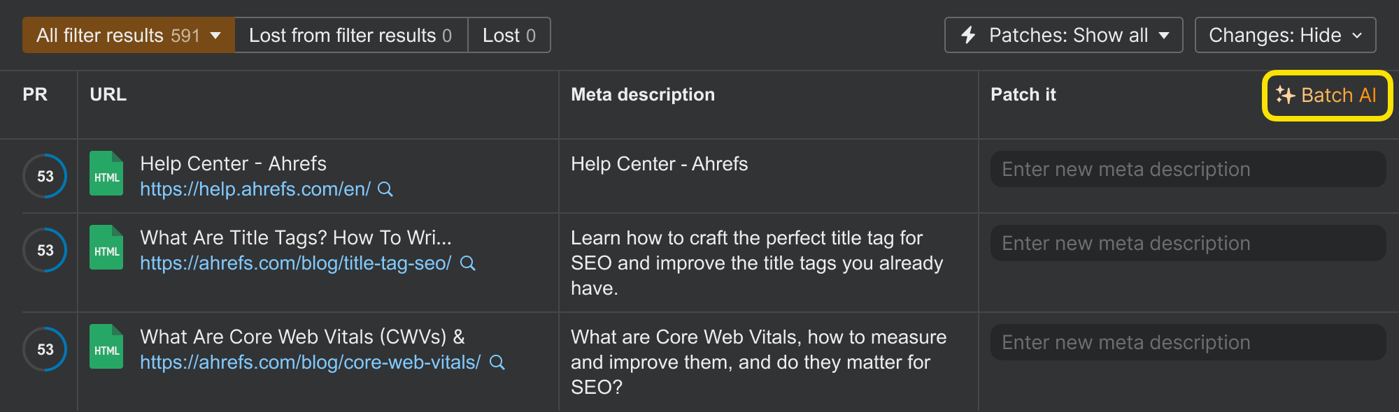 Batch AI patch generation across multiple pages