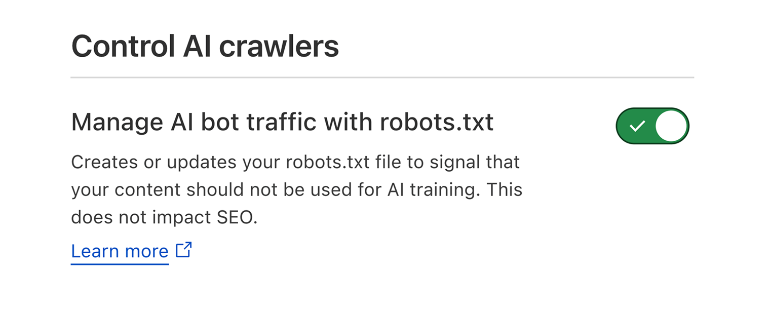 Cloudflare settings to control AI crawler access to your website