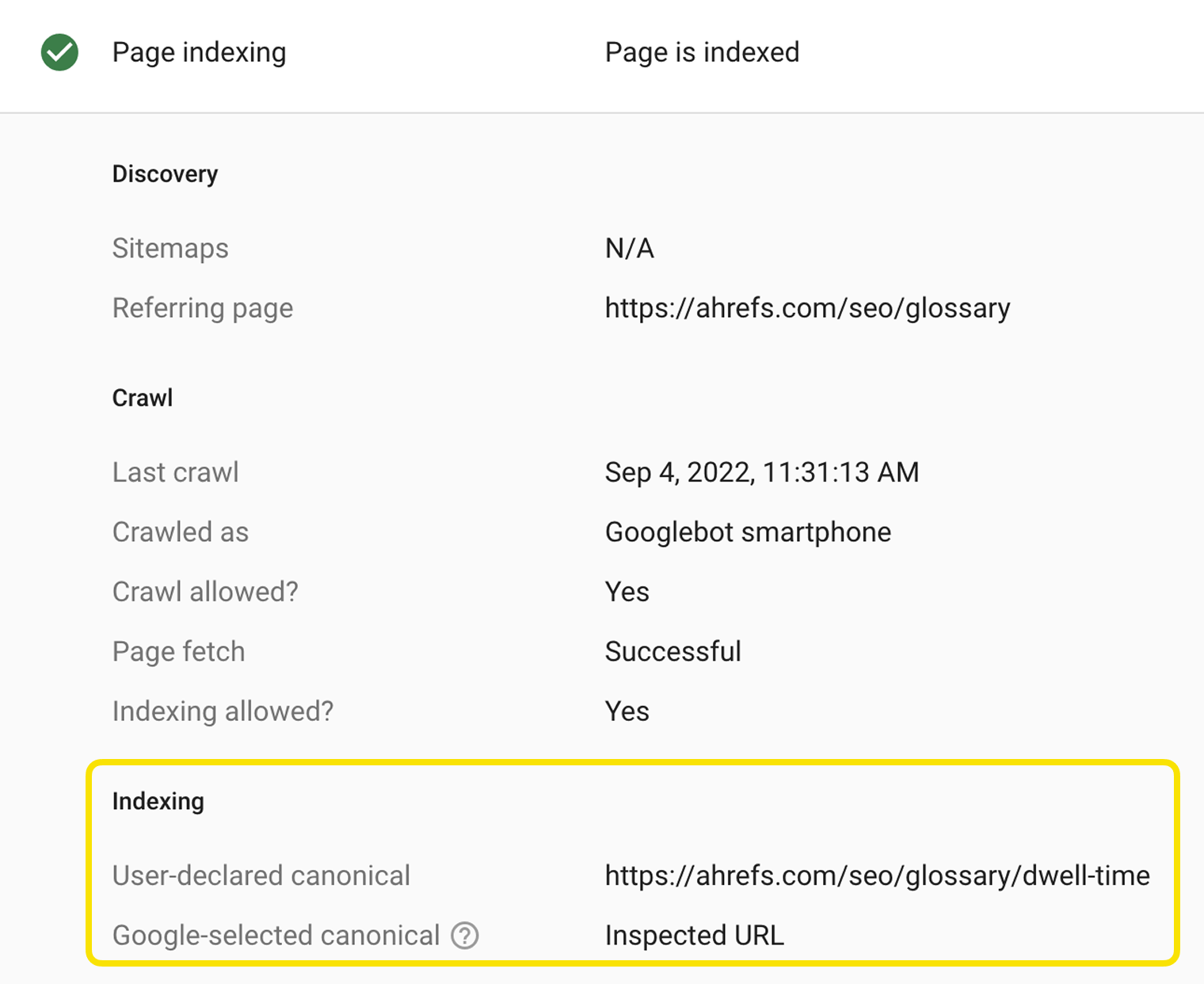 Checking how a URL is indexed in Google Search Console