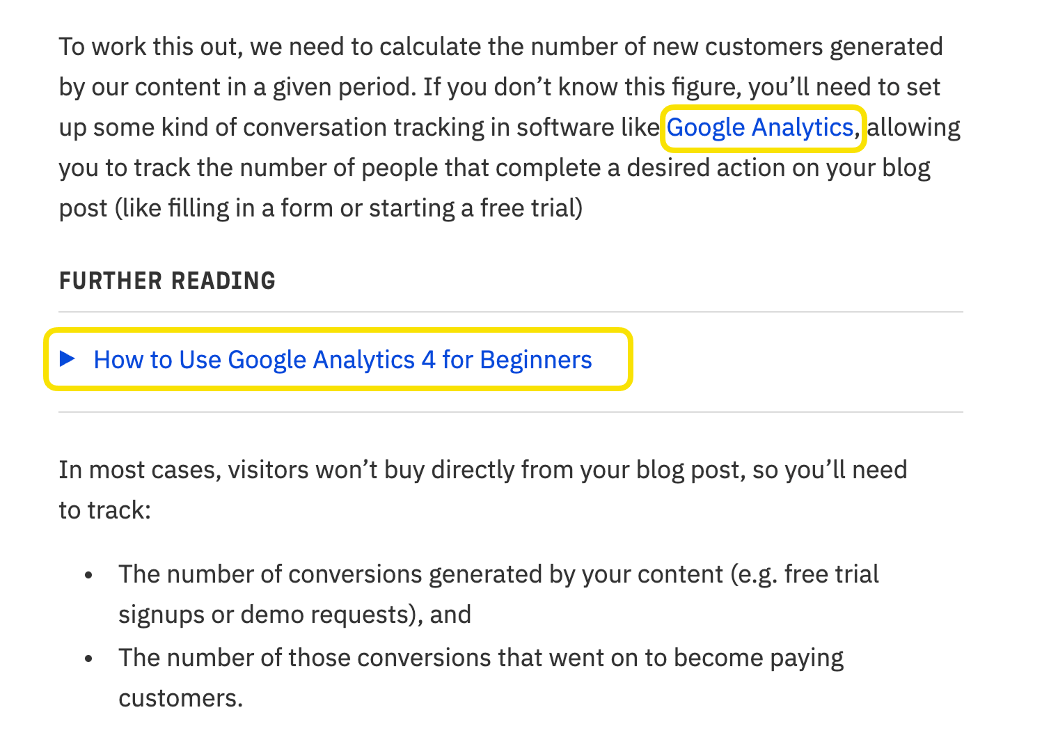 Example of internal linking within a blog post