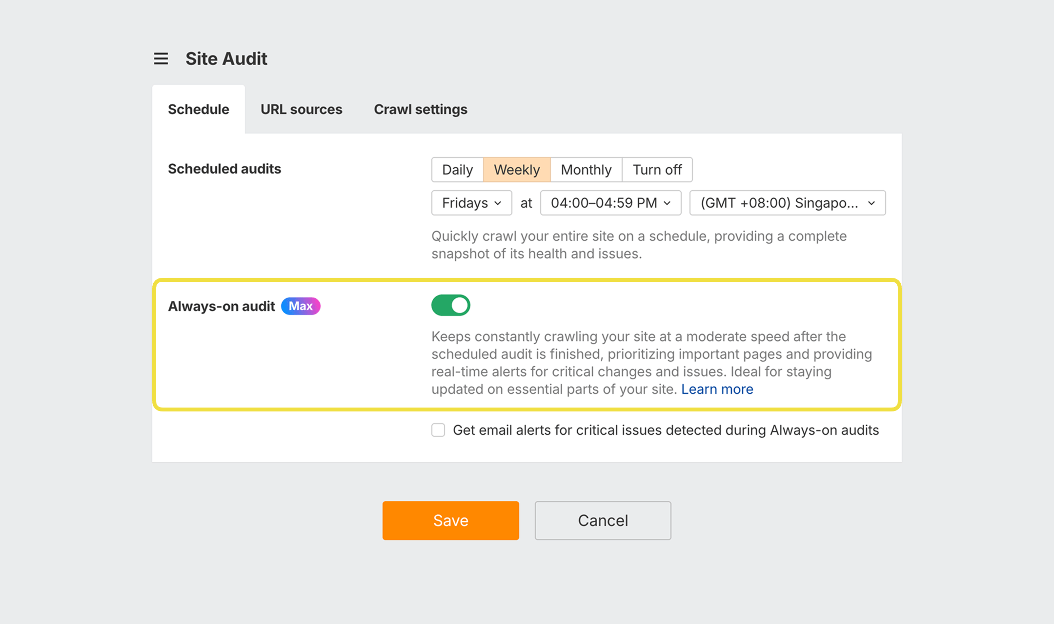Site Audit interface