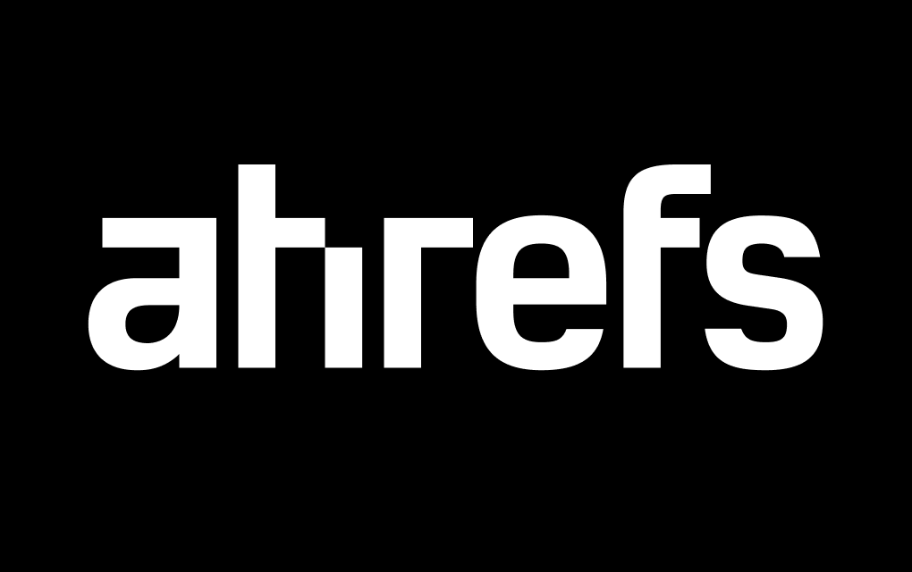 Monochrome Ahrefs logo on dark background