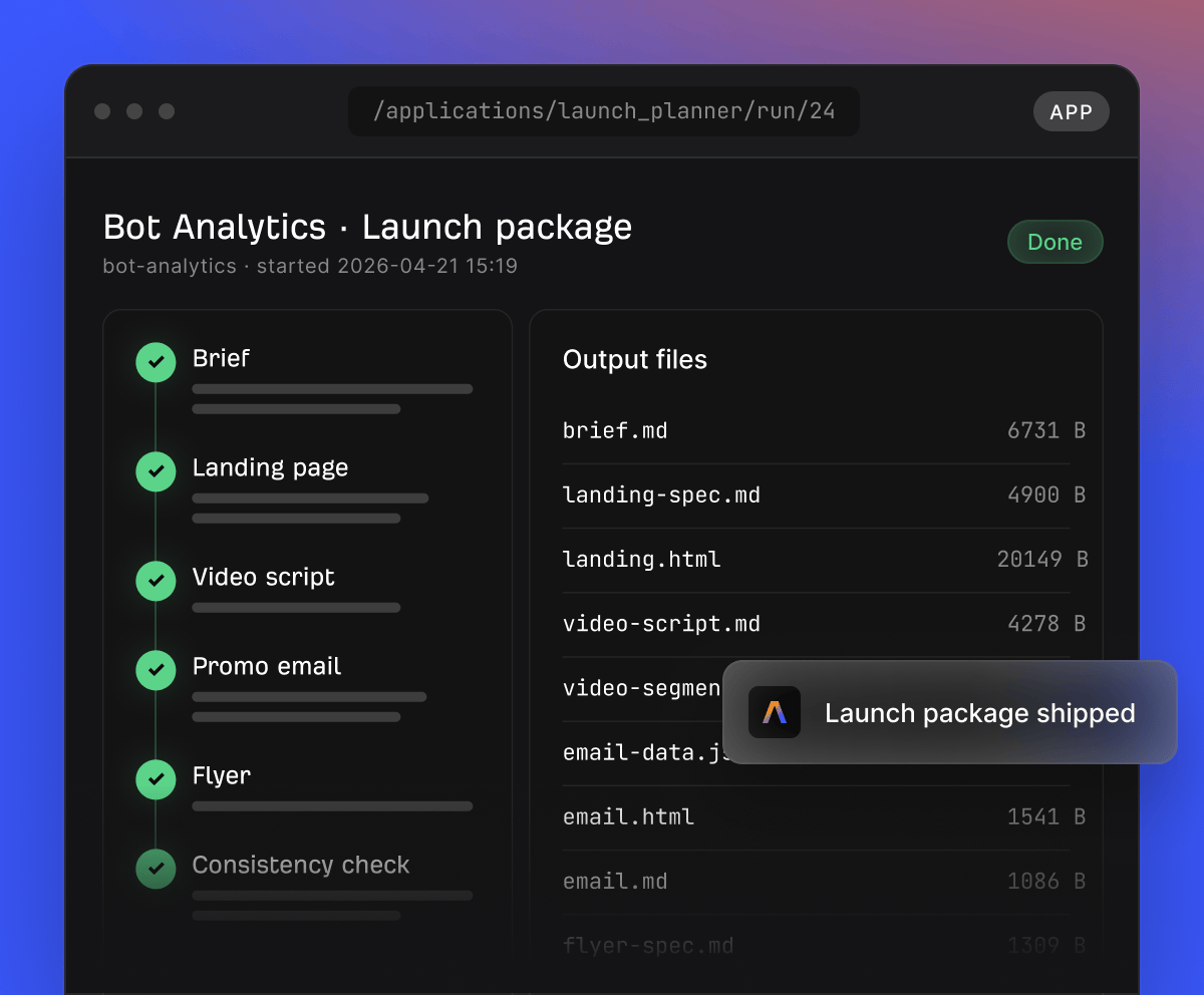 Agent A launch package planner workspace