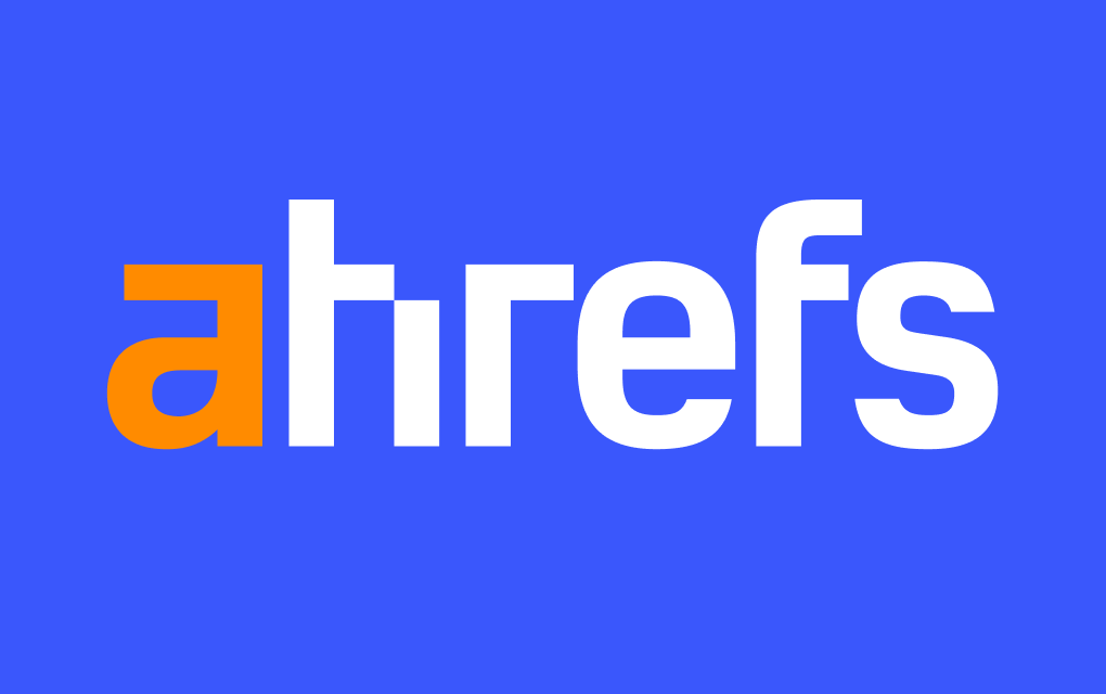 Ahrefs logo on blue background