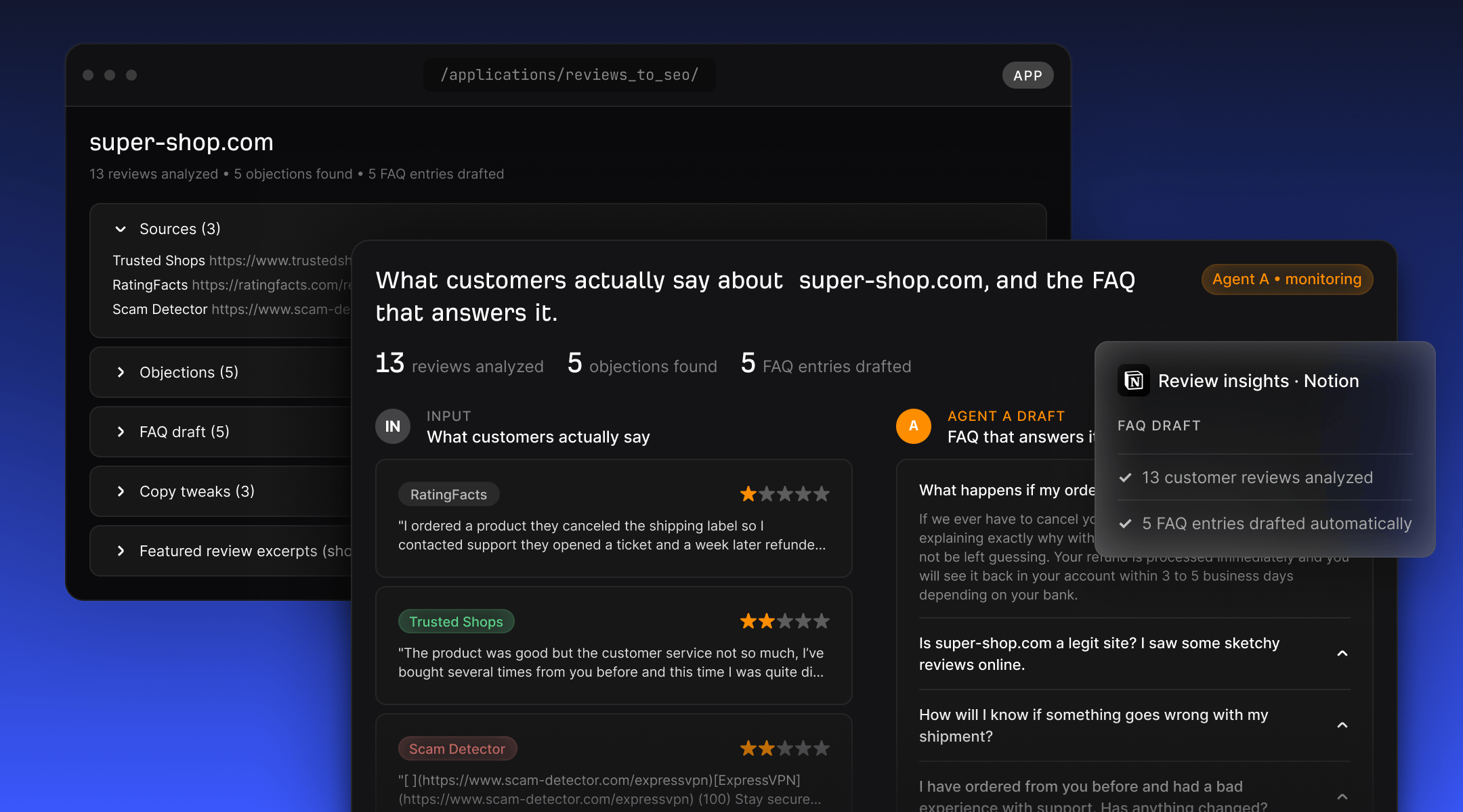 Agent A review insights workspace