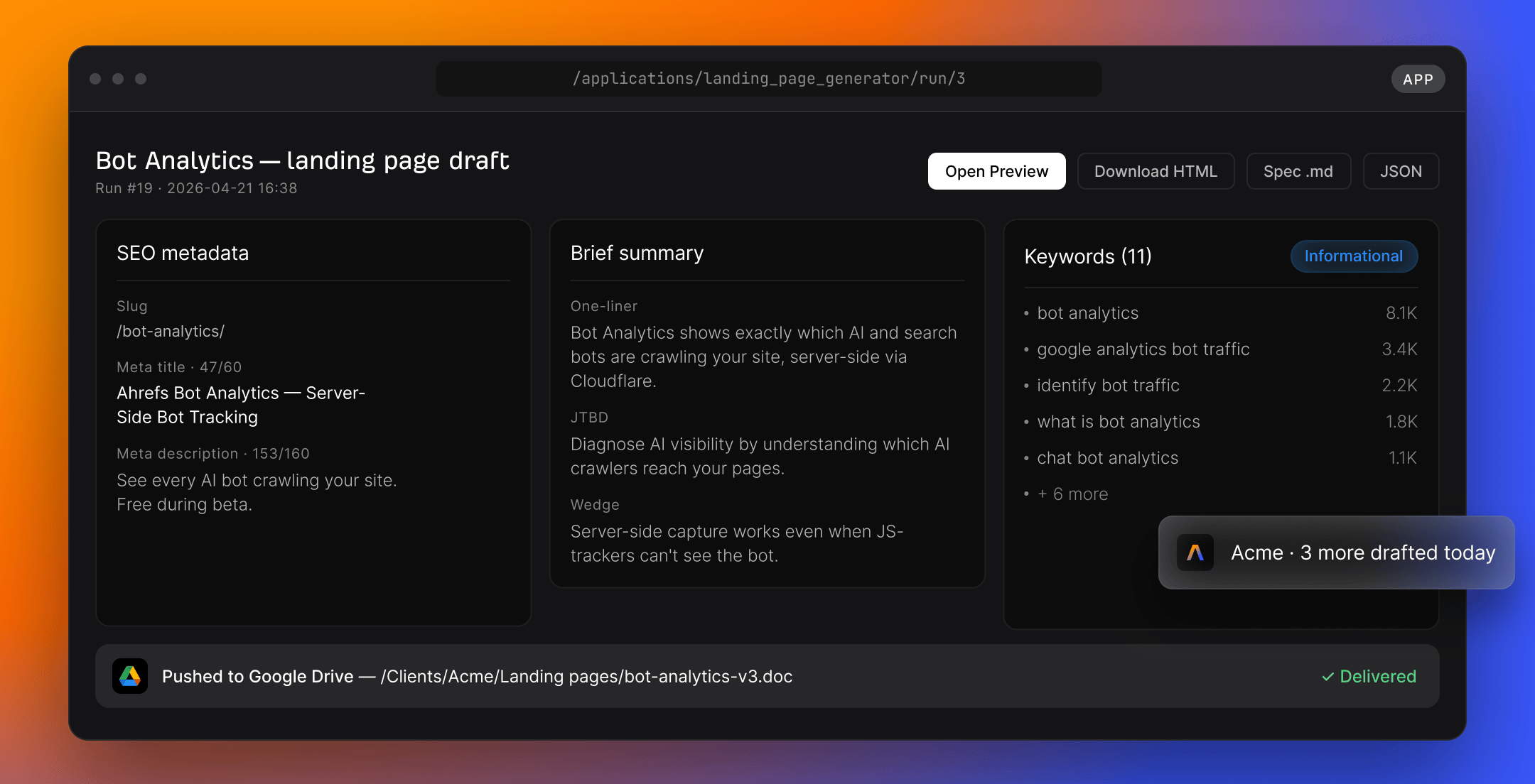 Agent A landing page draft workspace
