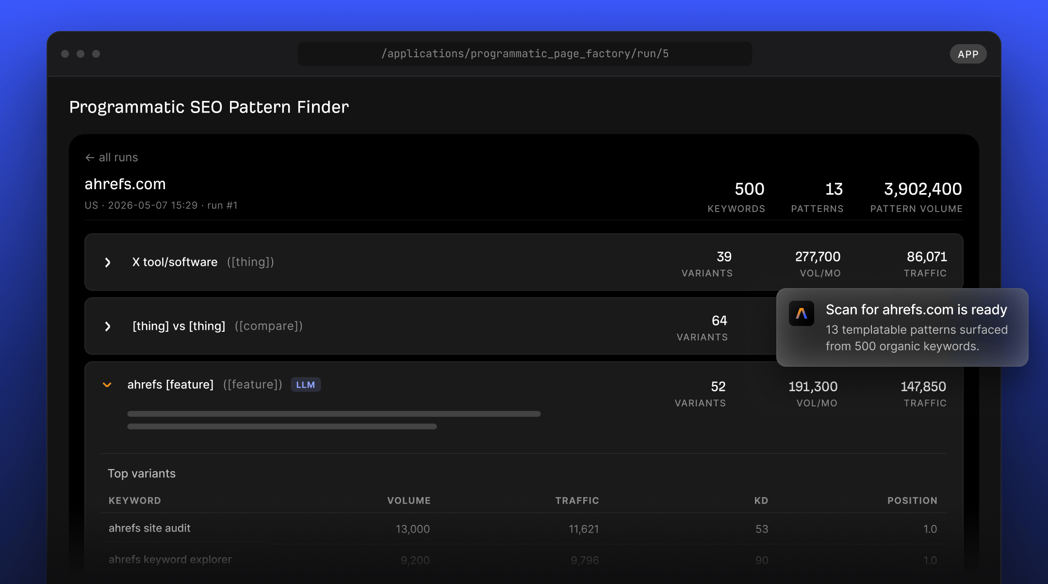 Agent A programmatic page pattern finder workspace