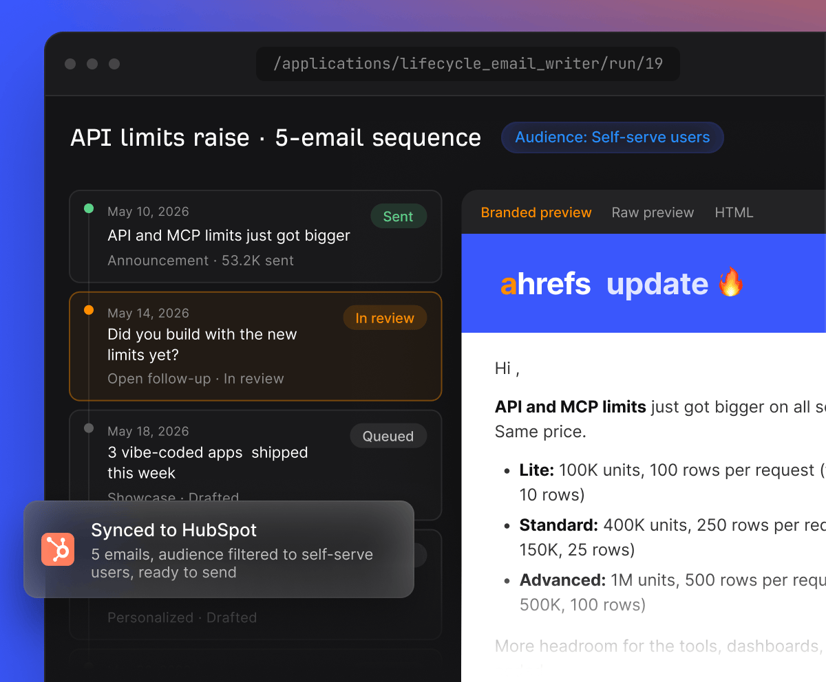 Agent A lifecycle email writer workspace