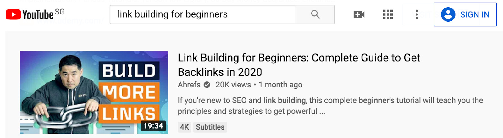 youtube link building ahrefs