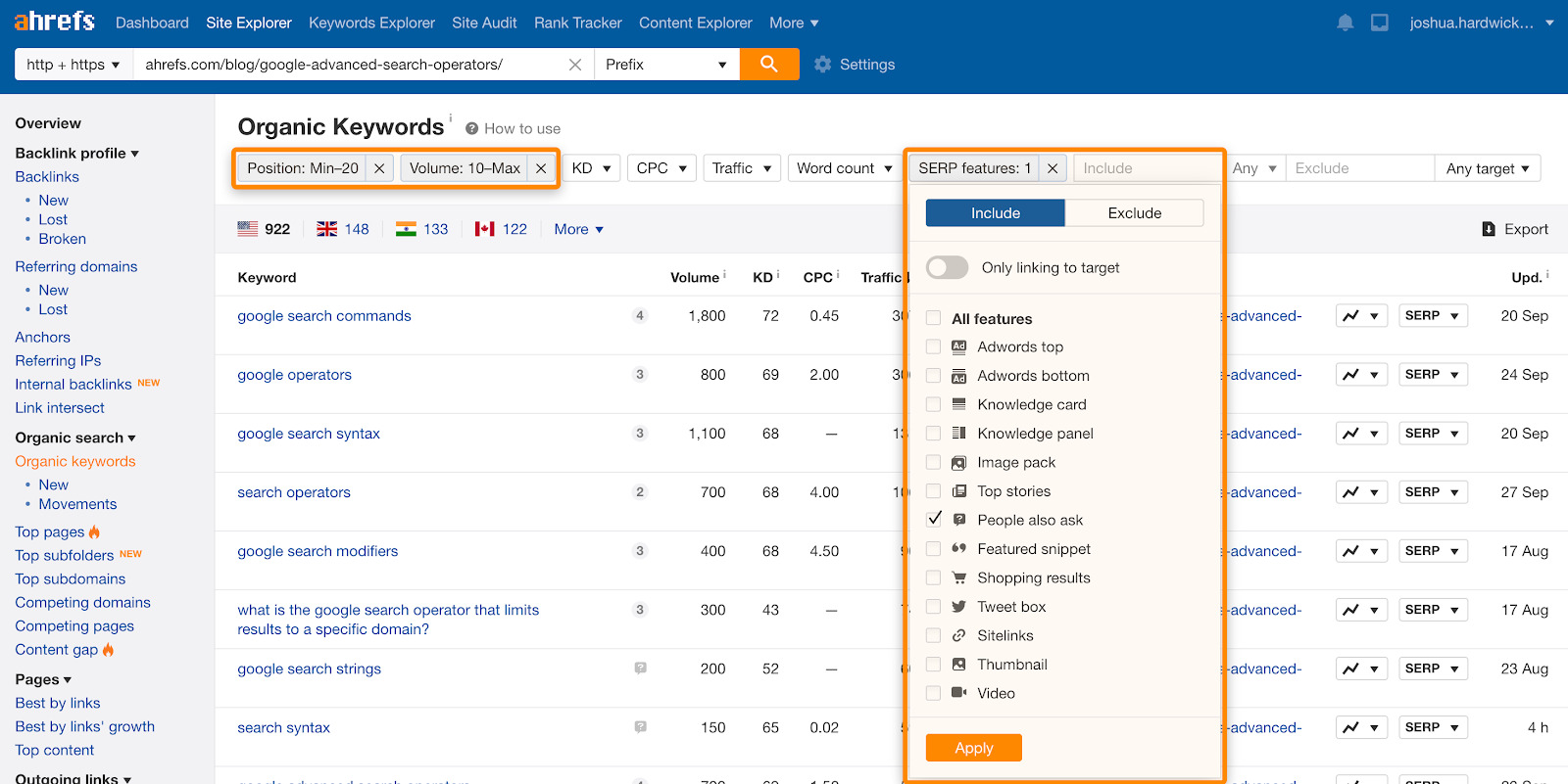 organic keywords paa
