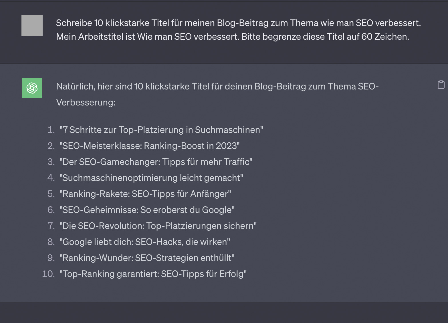 ChatGPT's suggestions for 10 click-worthy titles