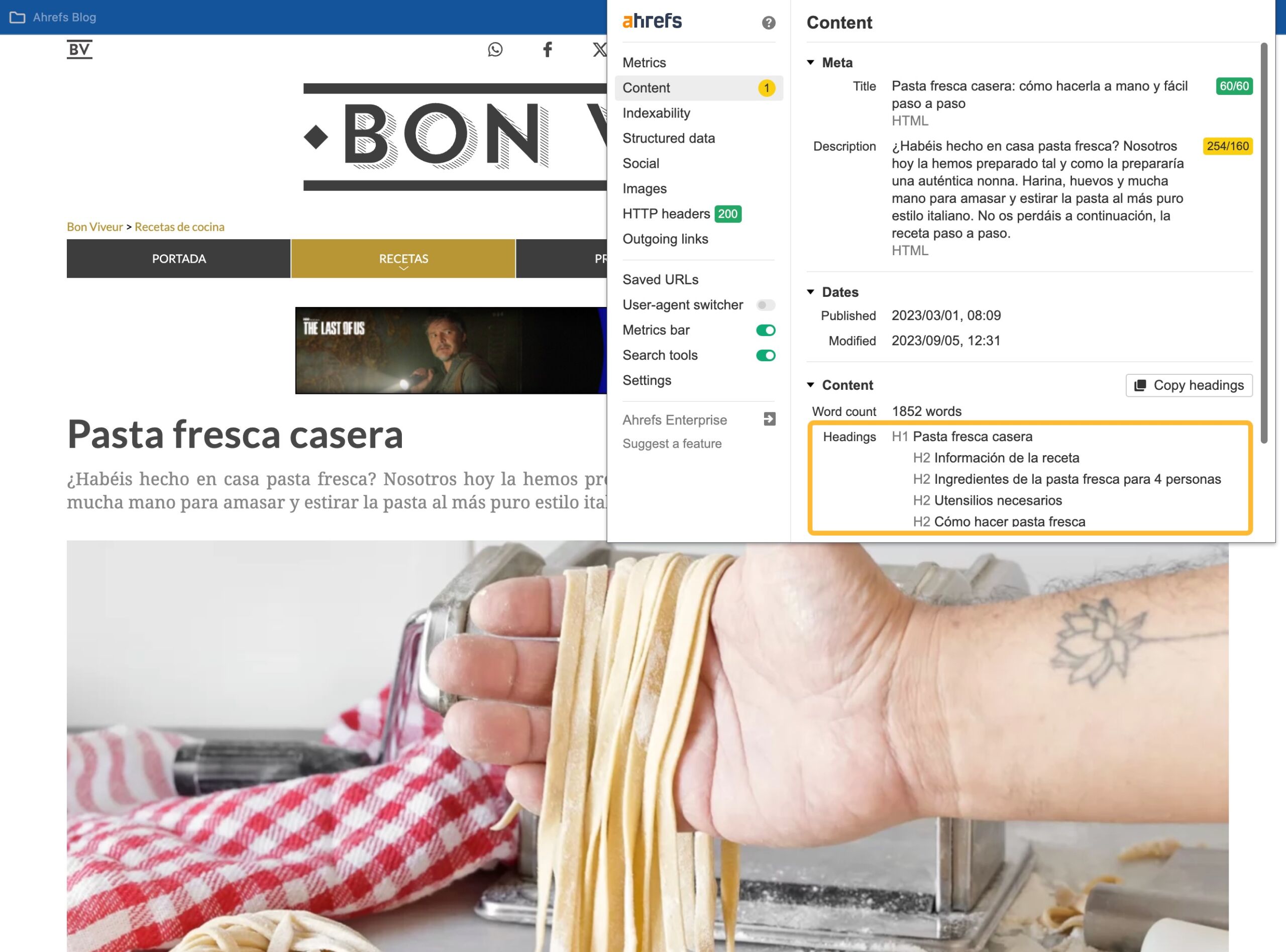 Encabezados de la pagina sobre recetas caseras de pasta