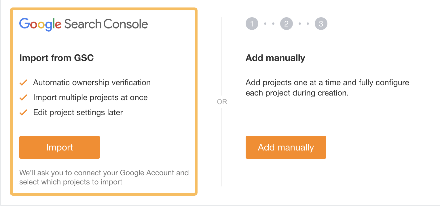 Sección "Importar desde Google Search Console", a través de Ahrefs Webmaster Tools (AWT).