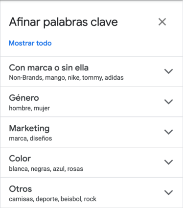 Afinar palabras clave en Keyword Planner