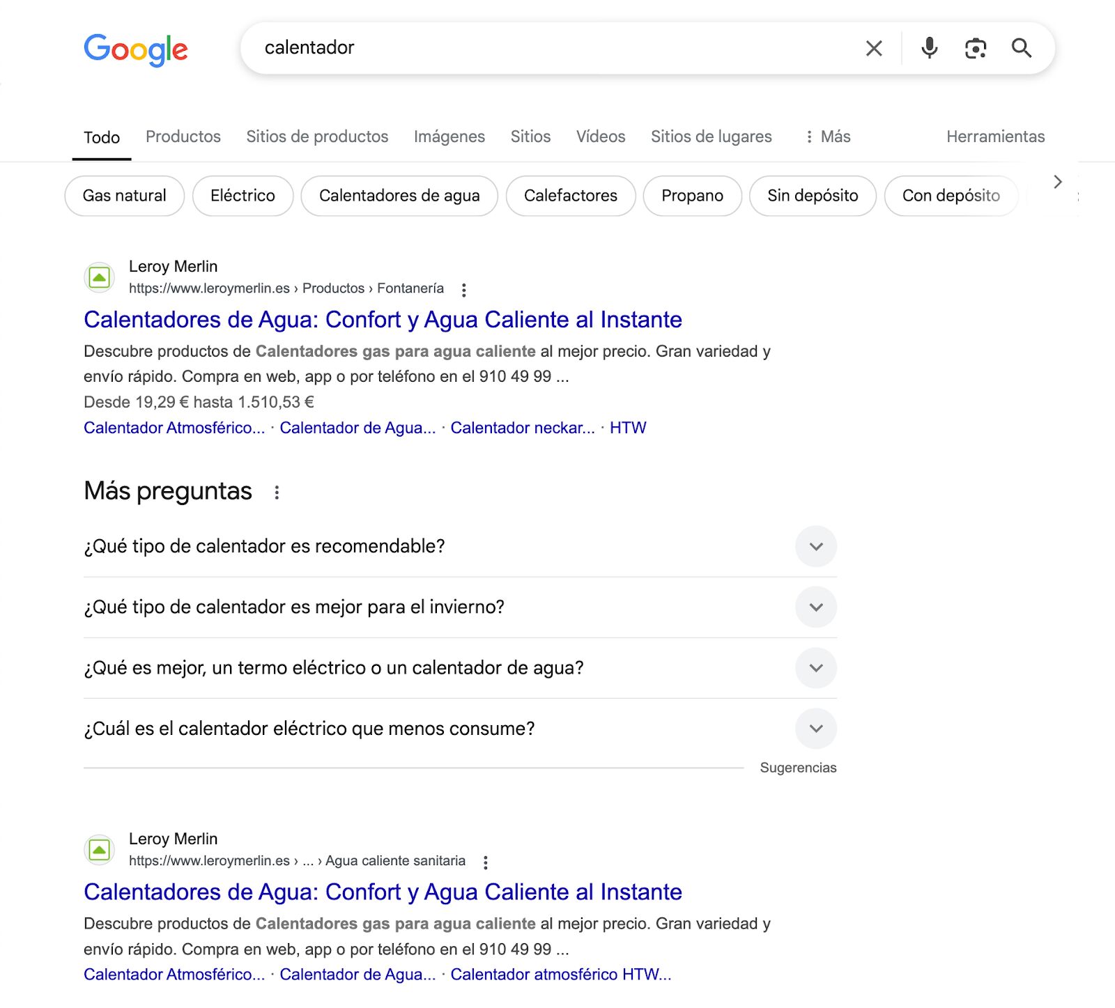 Si no hay pack de mapas ni resultados locales de "enlaces azules", no tiene intención local.