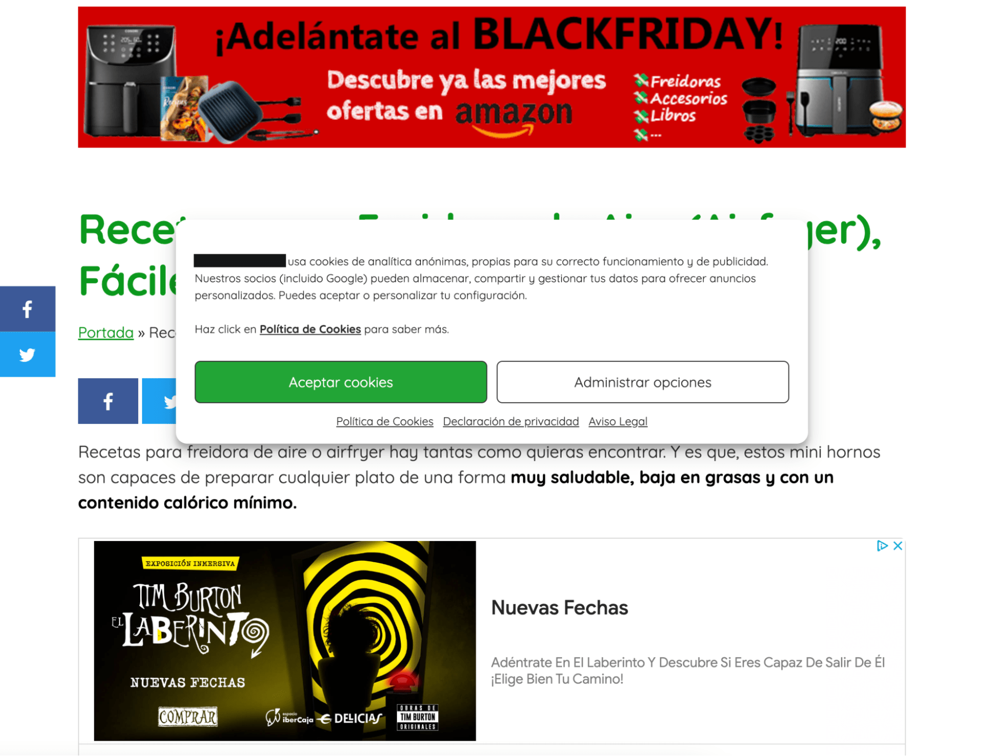 Ejemplo de página con demasiados anuncios y ventanas pop-ups