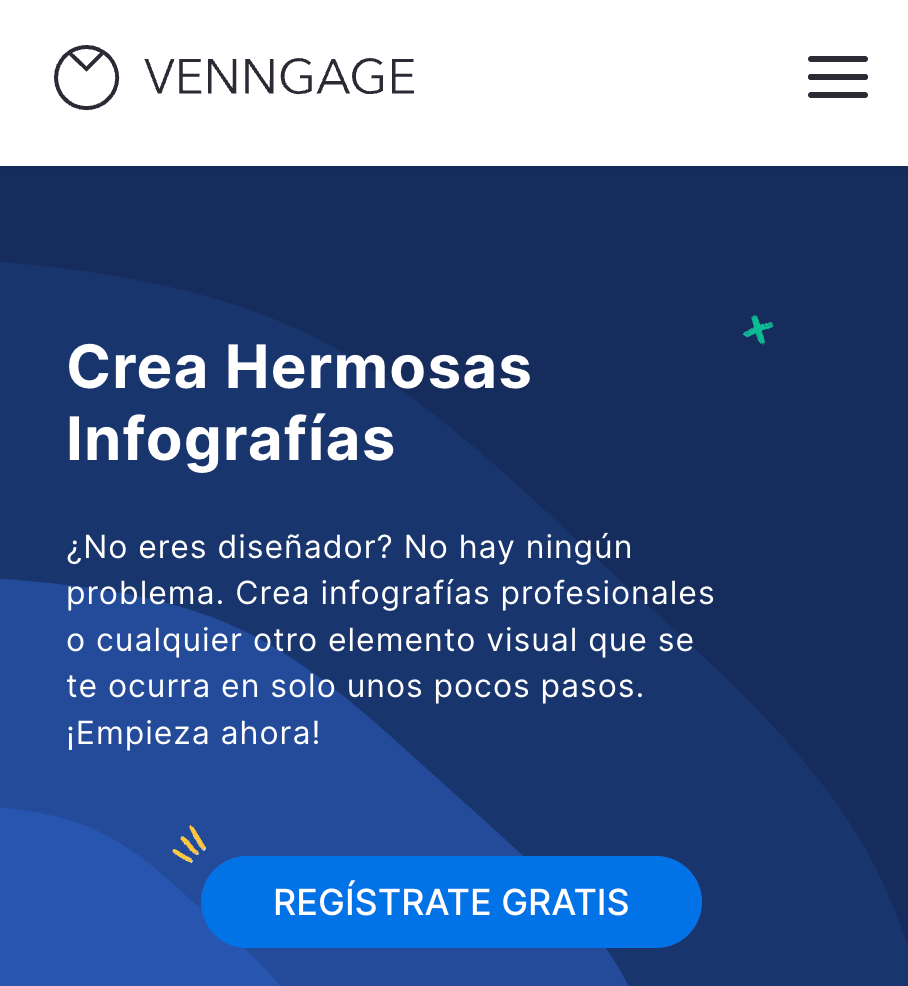 La página de inicio de Venngage en español. 