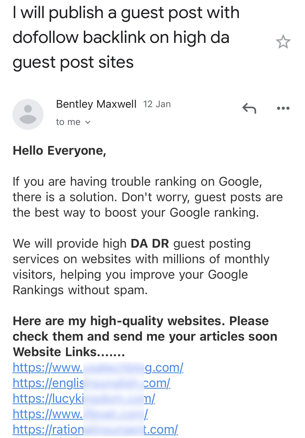 Ejemplo de vendedor de backlinks a evitar.