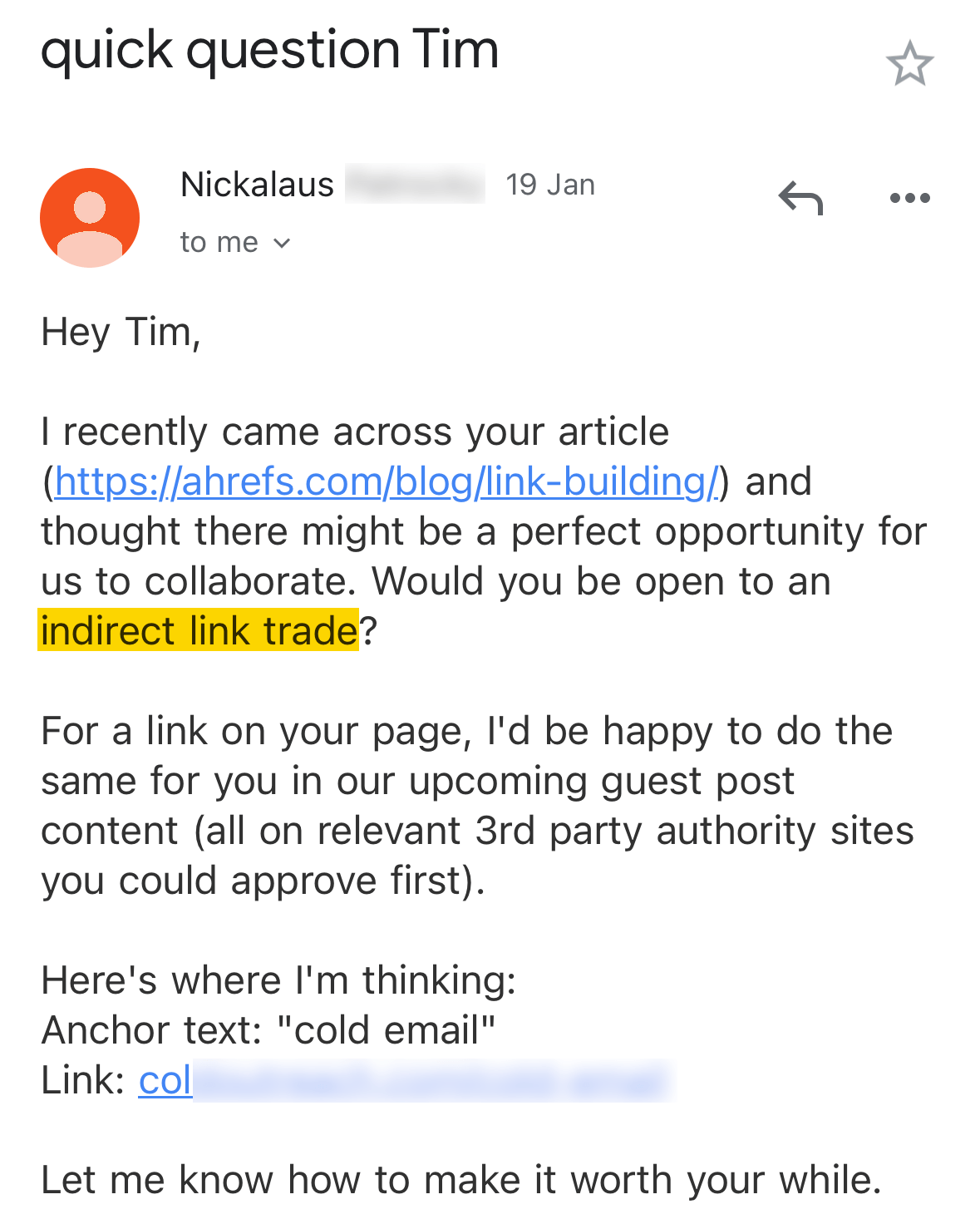Un ejemplo de alguien que intenta escalar sus intercambios de enlaces.