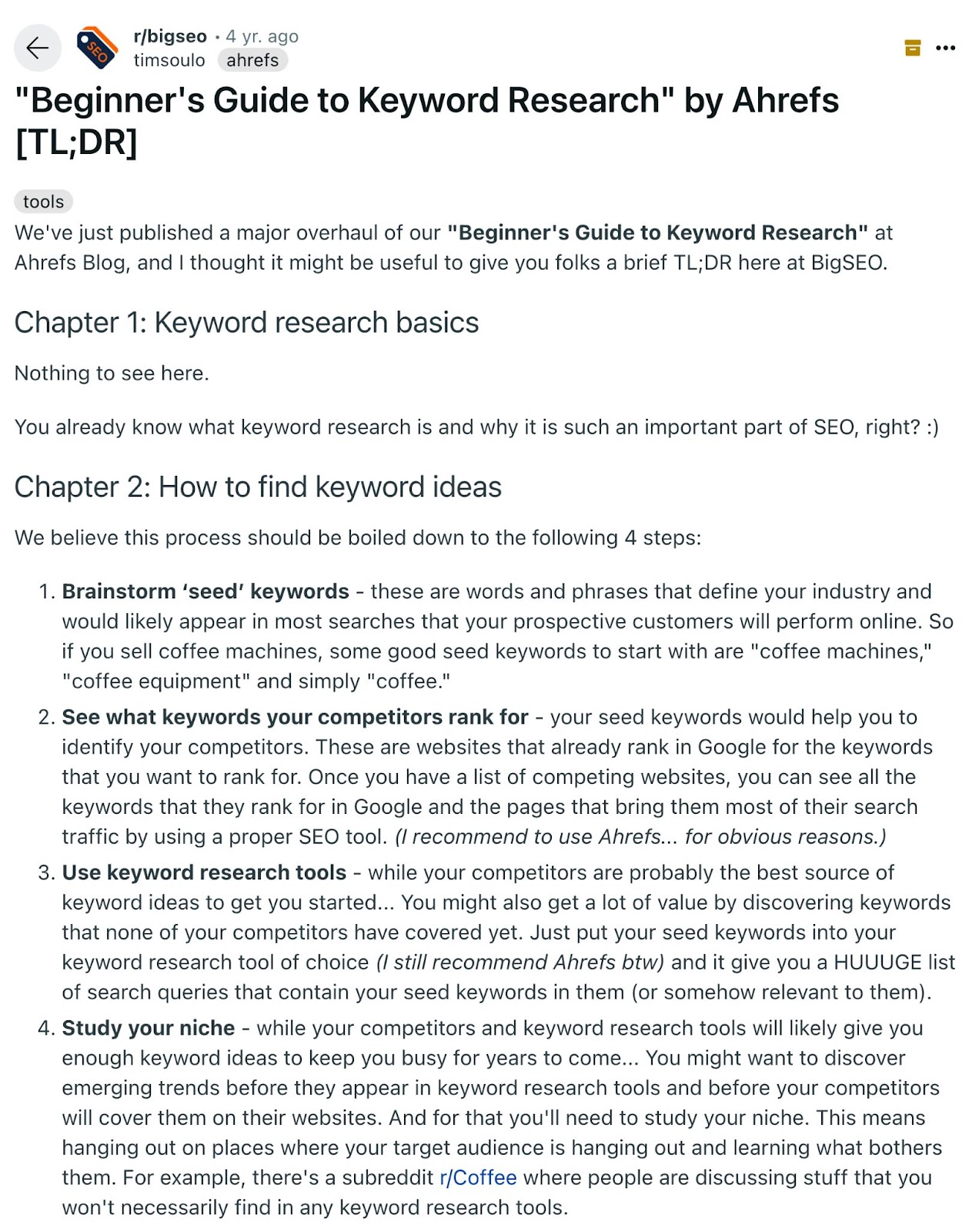 El post de Tim en Reddit.