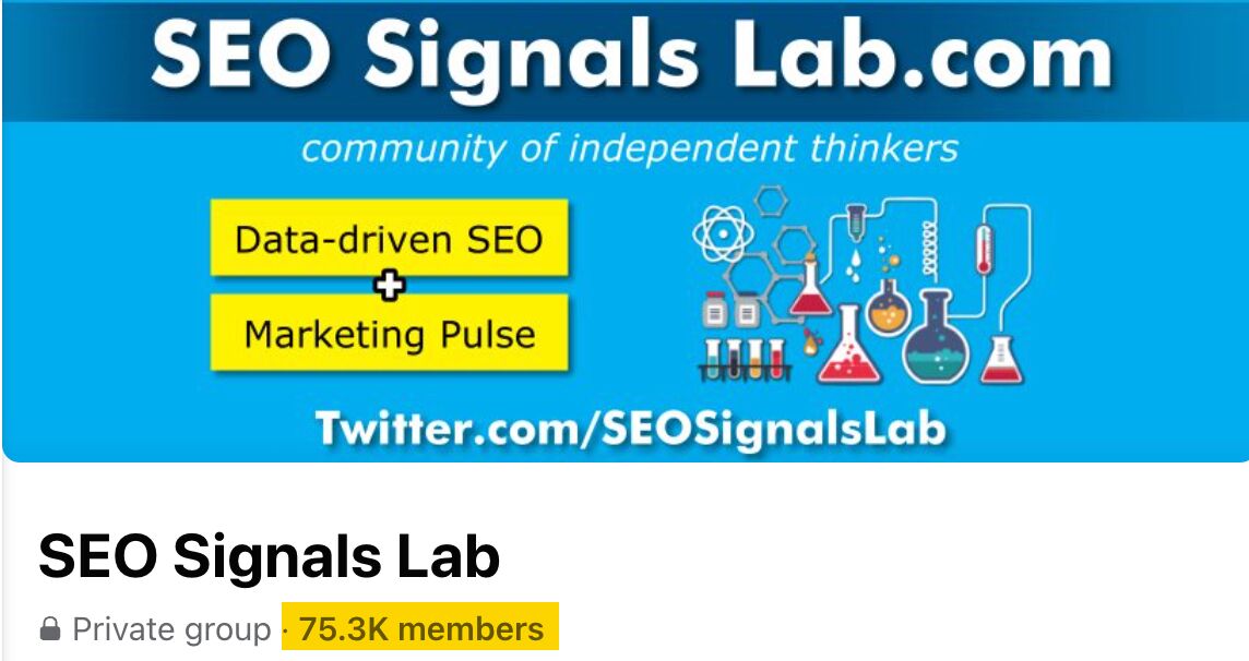 SEO Signals Lab es un grupo de Facebook con 75.000 miembros.