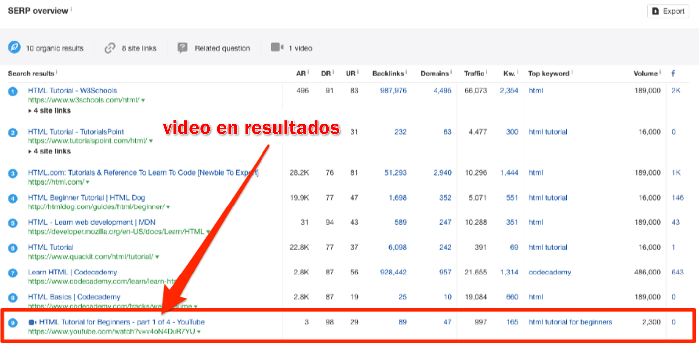 SERP overview video result