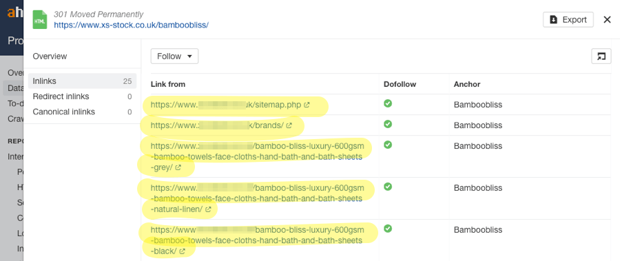 internal links to redirects