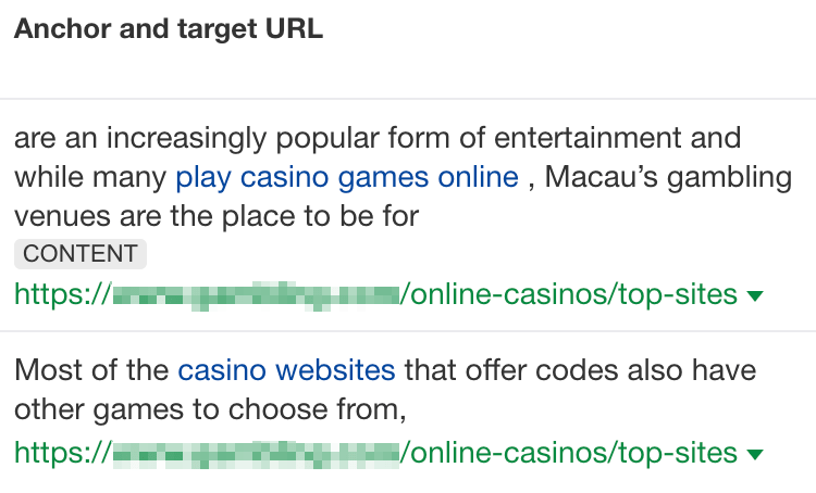 Ejemplo de dos backlinks sospechosamente comprados.