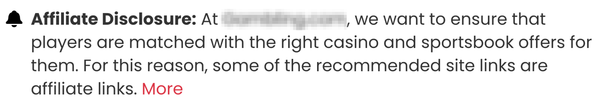 Declaración de afiliados en el sitio web de un casino