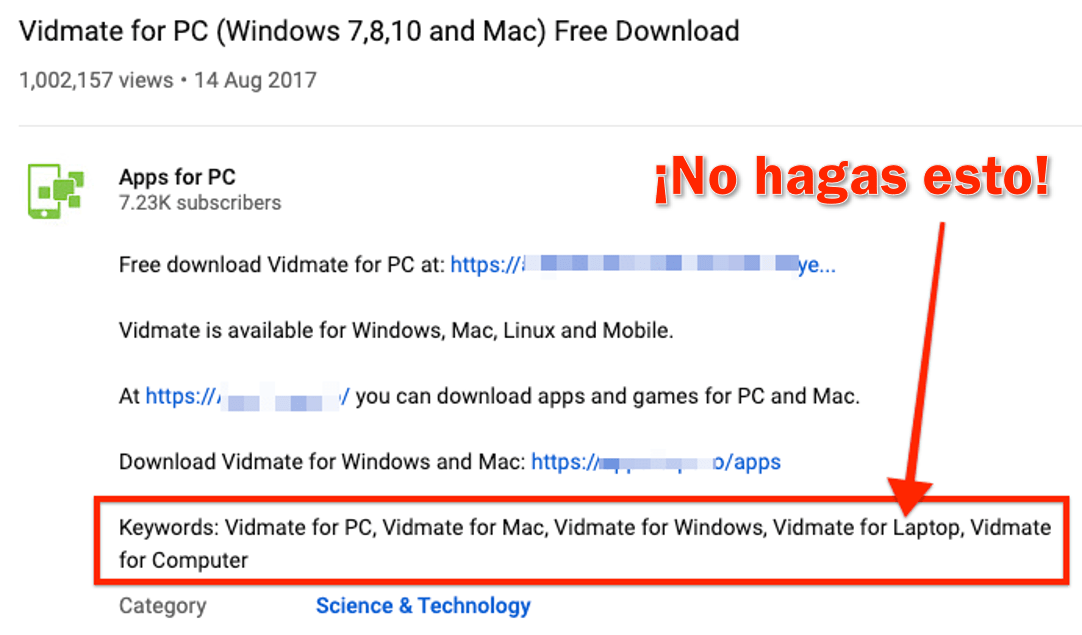 keywords in youtube description Spanish