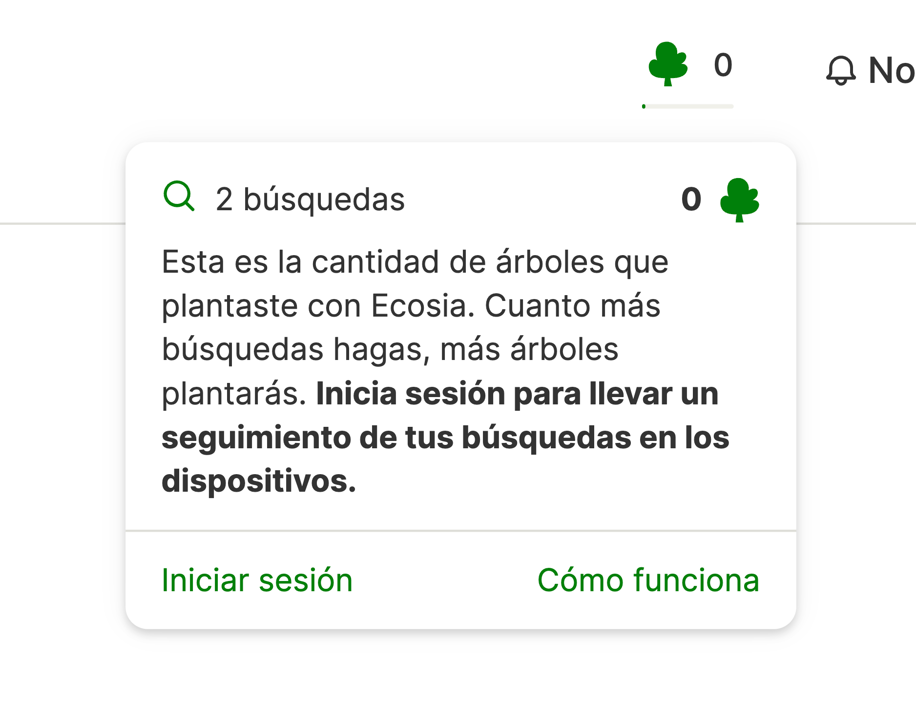 Seguimiento de búsquedas en Ecosia.