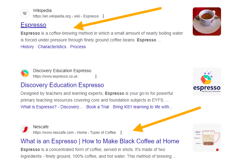 Resultados SERP que muestran la intención de búsqueda de los usuarios.