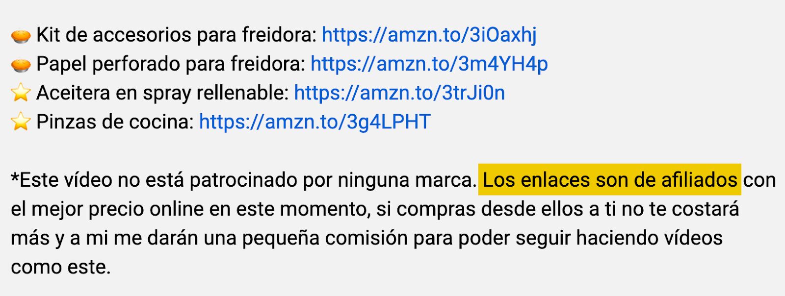 Ejemplo de texto de aviso de "enlaces de afiliados"