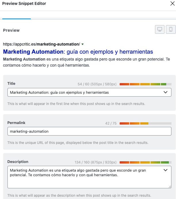 RankMath en funcionamiento
