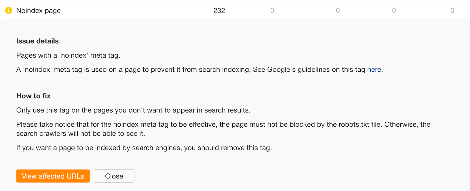 Página que muestra un problema y cómo solucionarlo
