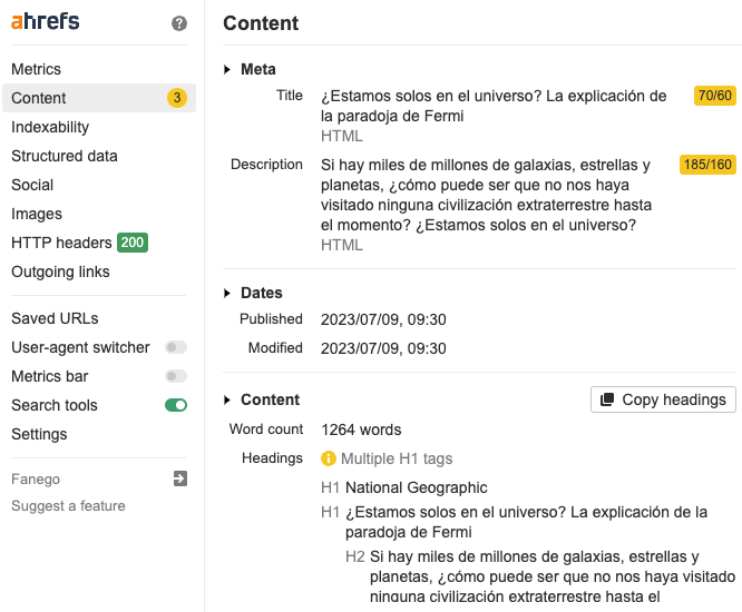 Barra de herramientas SEO de Ahrefs