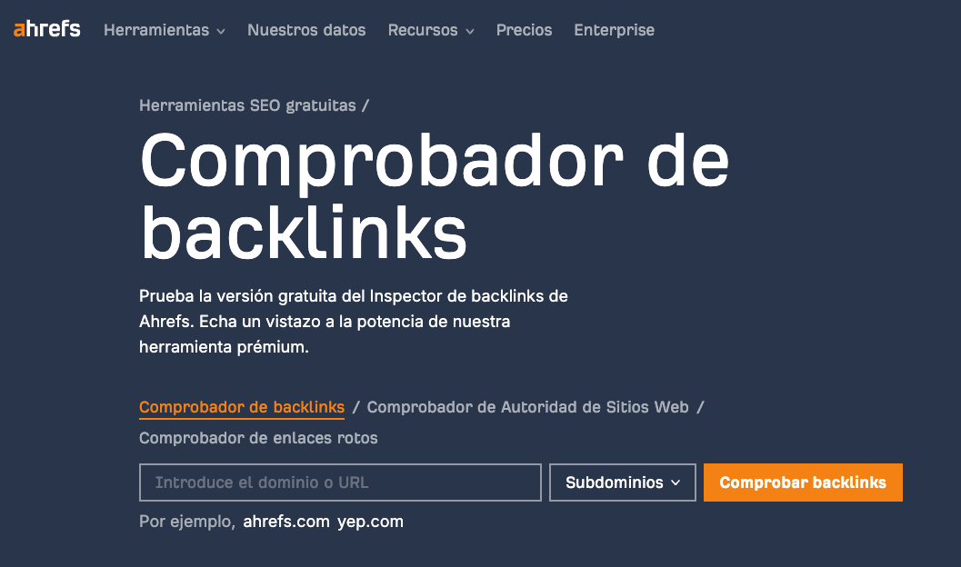 Captura de pantalla del Comprobador de Enlaces de Ahrefs