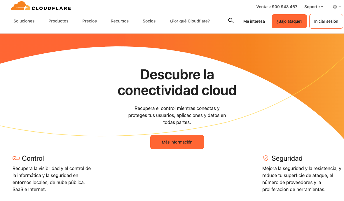 Extracto de la página de Cloudfare