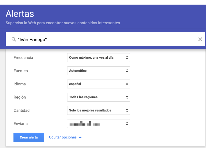 Captura de pantalla de Alertas de Google