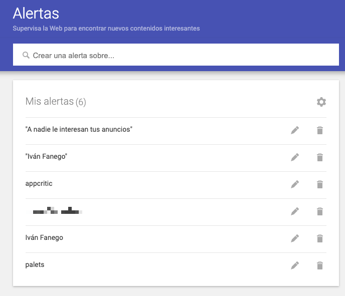 Página para configurar las alertas