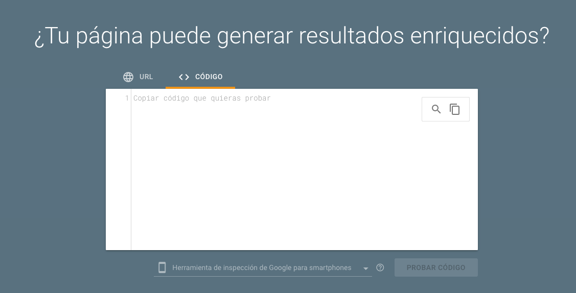 Captura de pantalla de la prueba de código de fragmentos enriquecidos de Google
