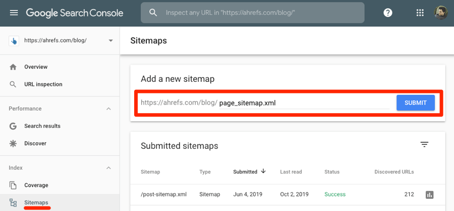 submit sitemap