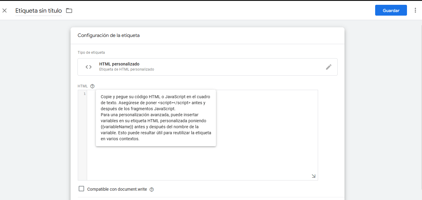 Añadir scripts desde Tag Manager