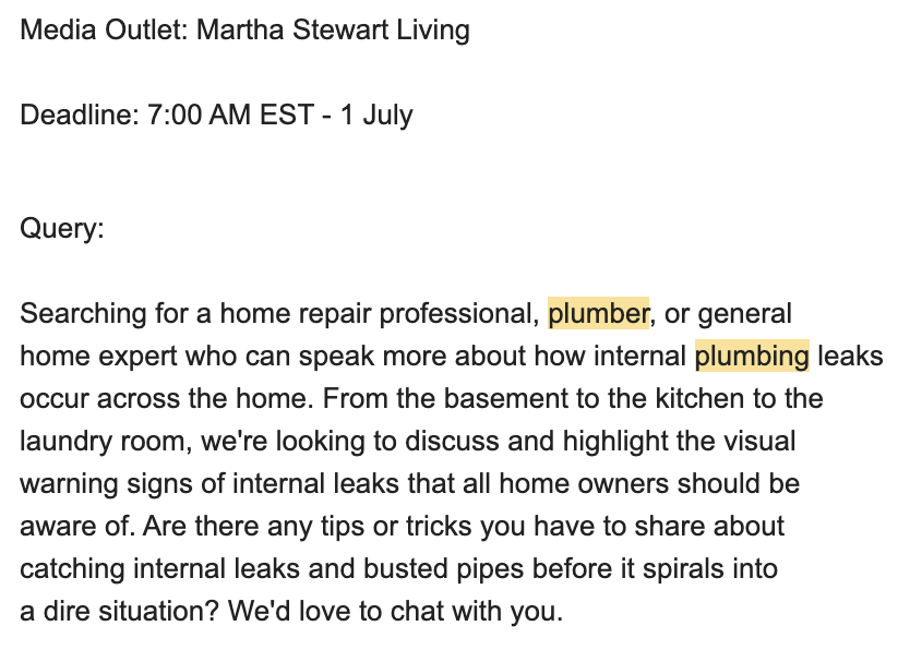 Ejemplo de una petición HARO. 