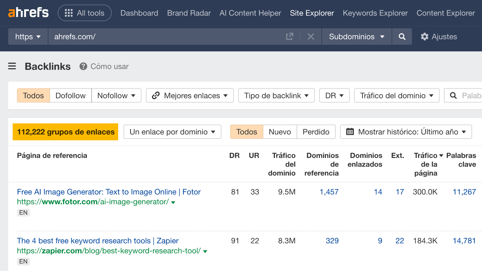 Usa Site Explorer para identificar los backlinks de la competencia. 