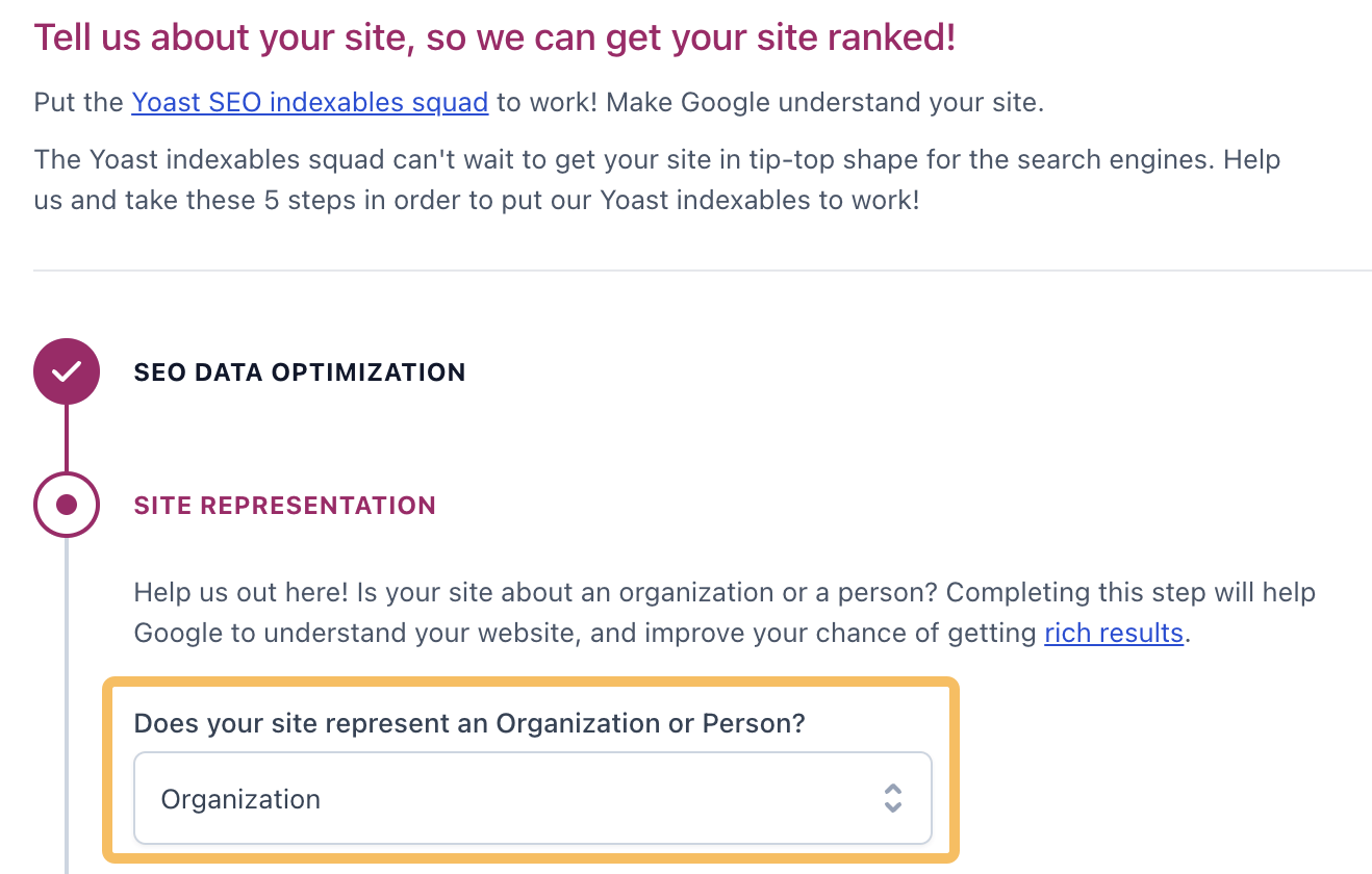 Schema de Organización/Persona, a través de Yoast SEO.