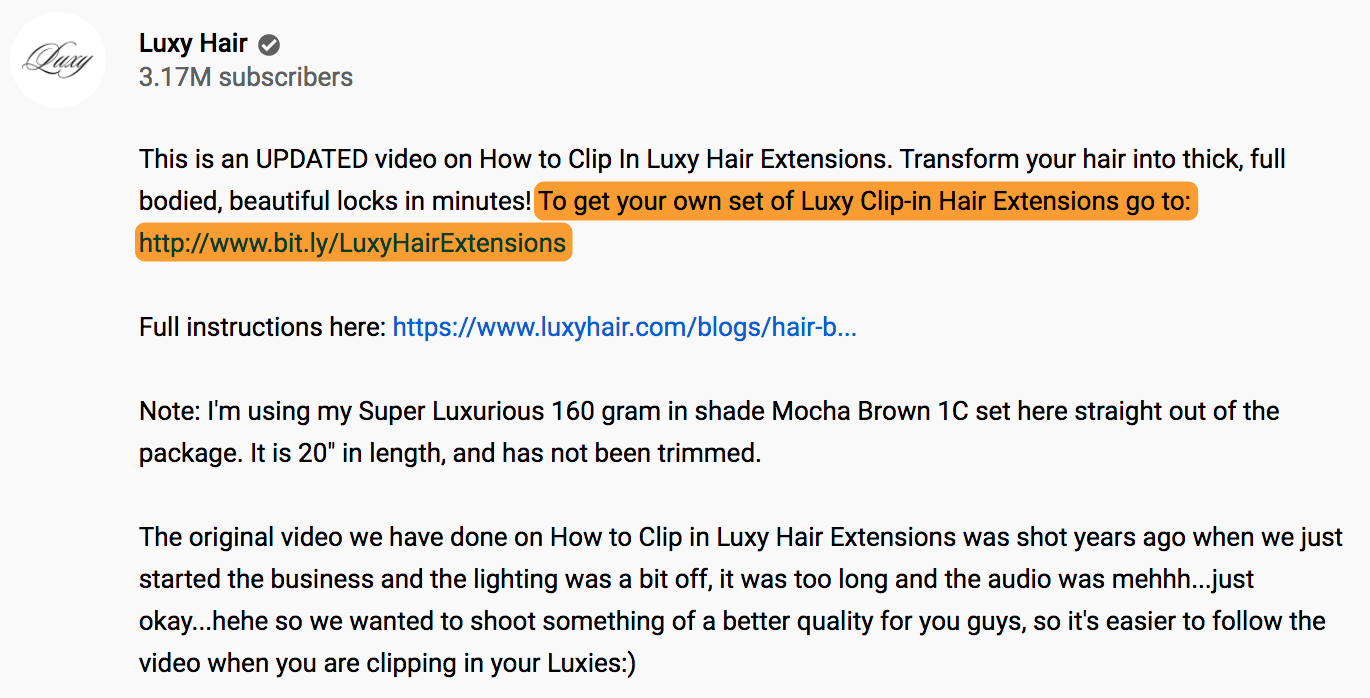 7 luxy hair youtube description 1