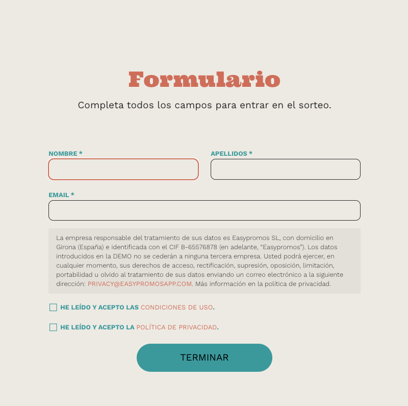 Ejemplo de sorteo de EasyPromos