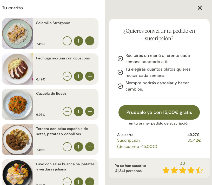 Wetaca te propone convertirte en suscriptor cuando vas a terminar tu pedido