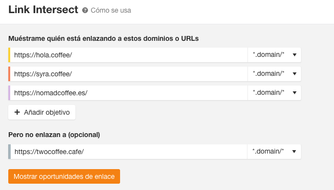 Link intersect de Ahrefs